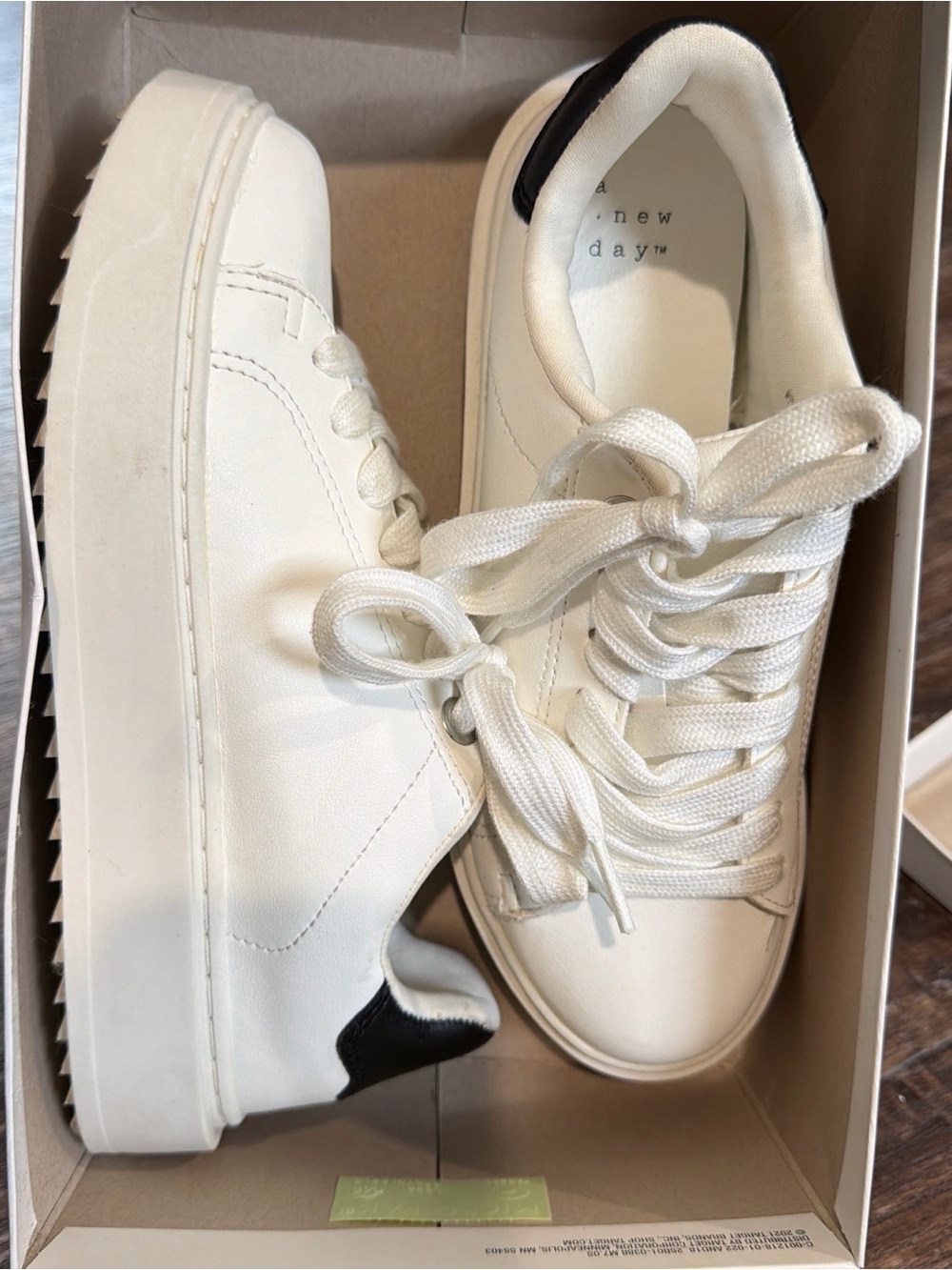 a new day White Platform Sneakers with Black Heel Accent
